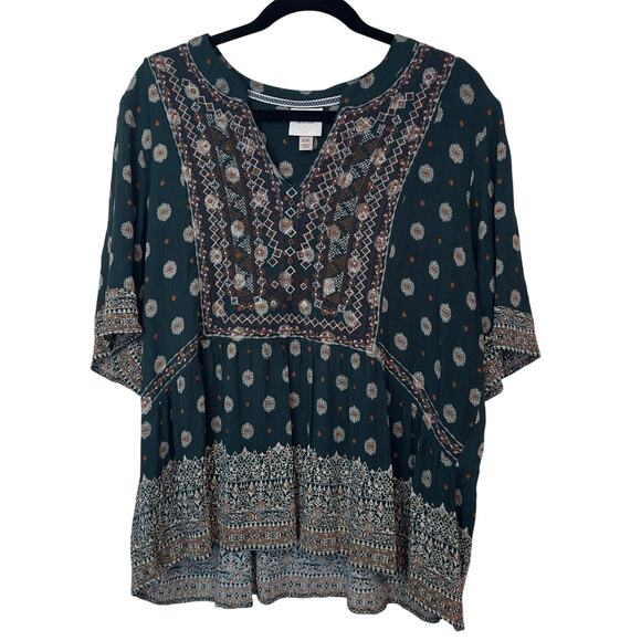 Knox Rose Women’s Embroidered Peplum Short Sleeve Blouse Size XXL Peasant Boho - Picture 1 of 8